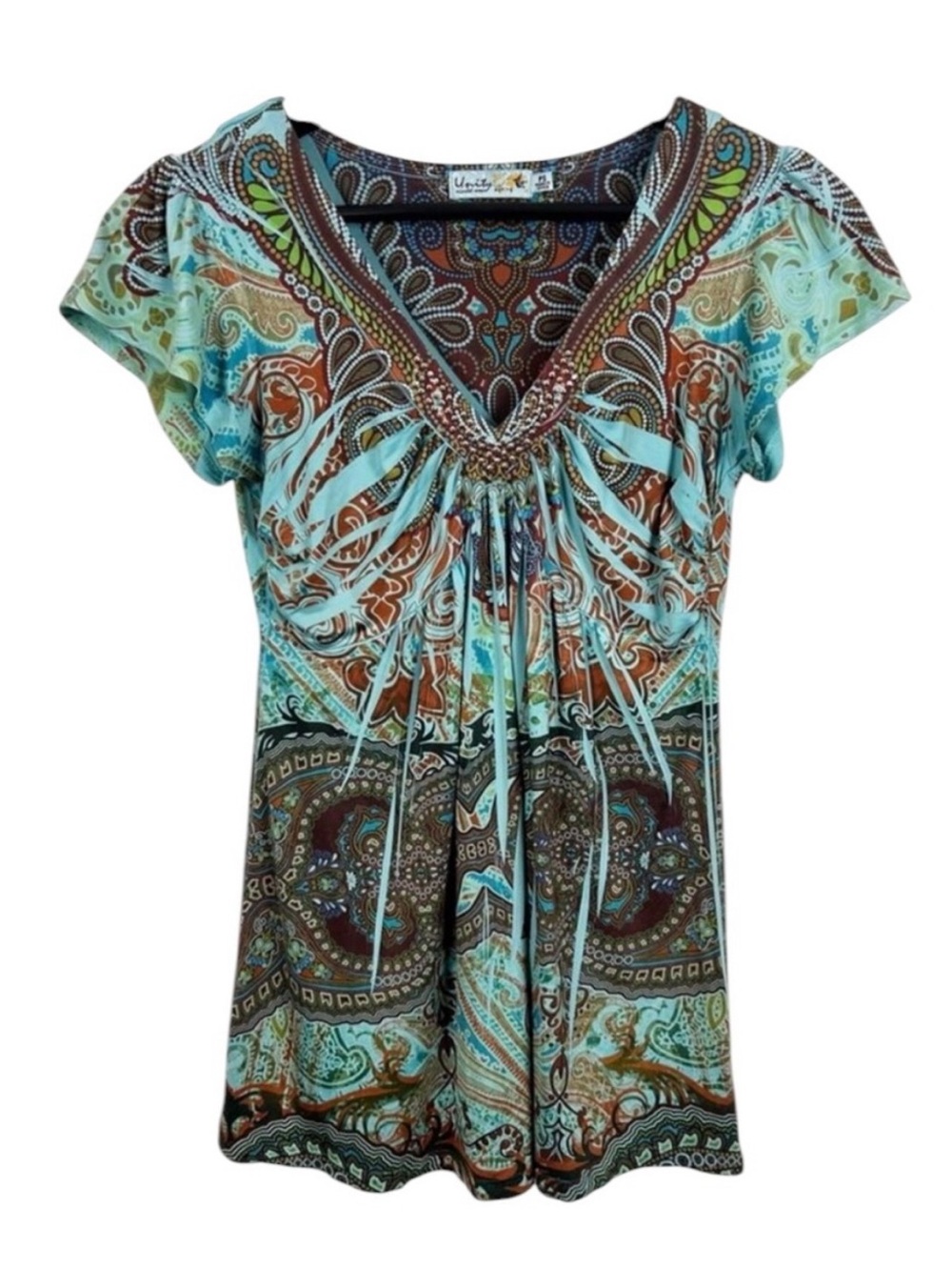 Unity World Wear Paisley V-Neck Blouse Size SP